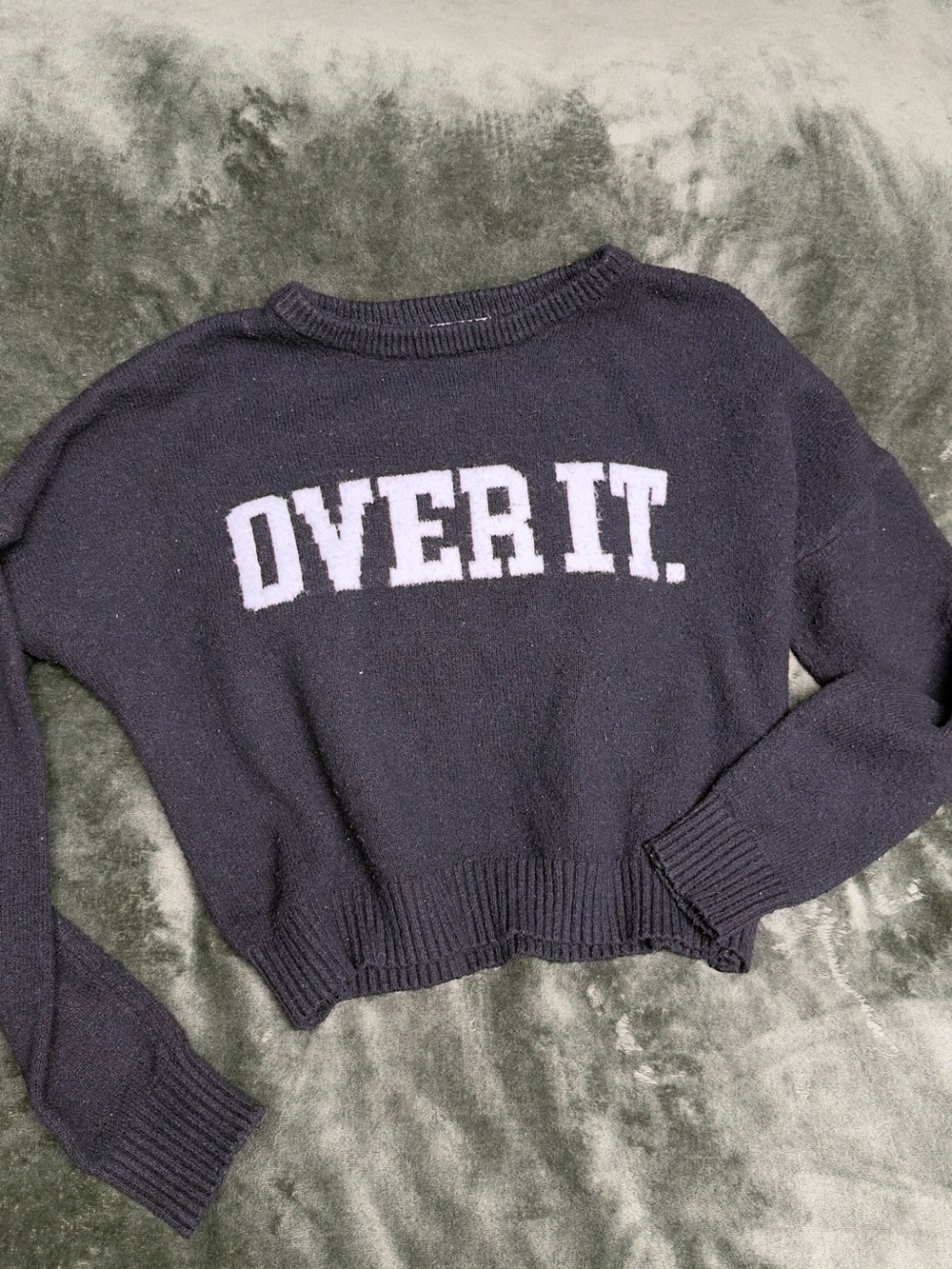 No Boundaries Black Cropped Sweater with White "OVER IT." Graphic